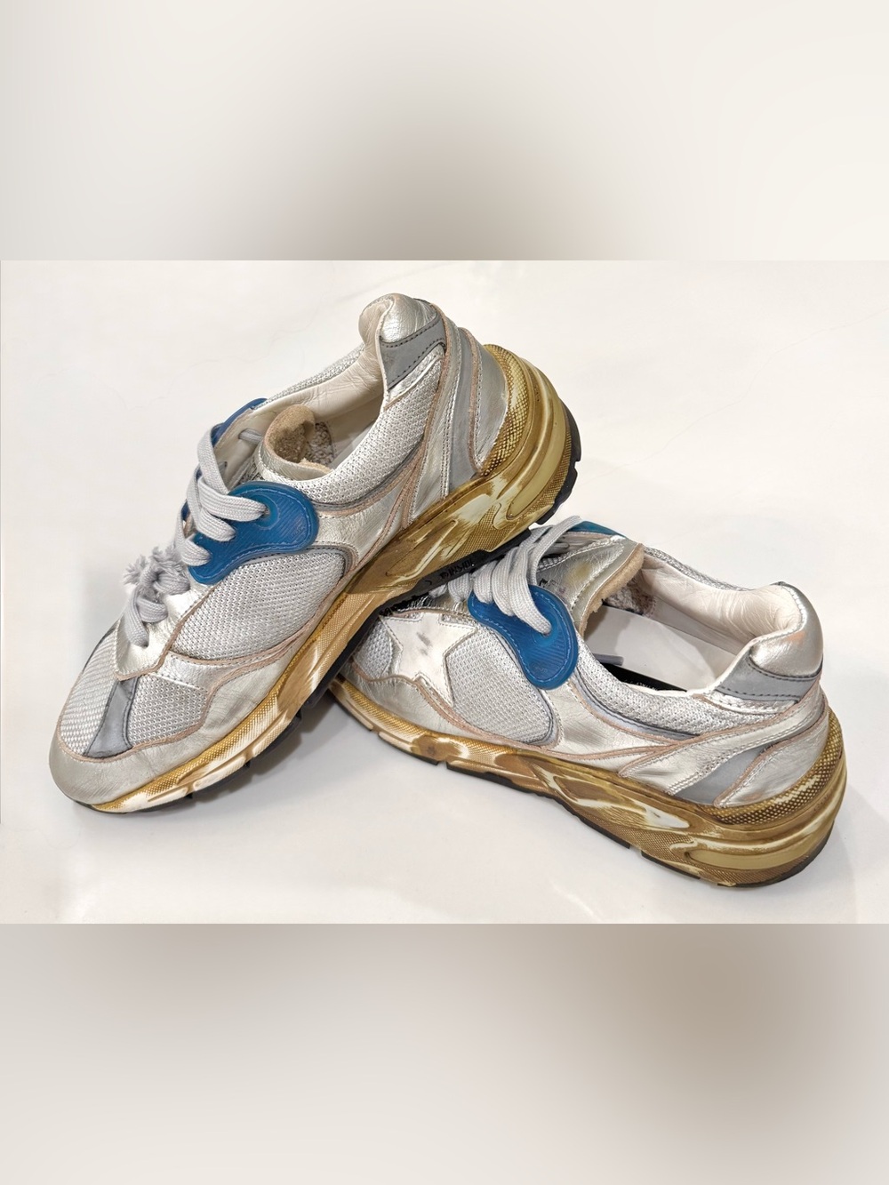 Golden Goose Women's Size 36 Dad-Star in silver laminated leather and mesh - Picture 6 of 15